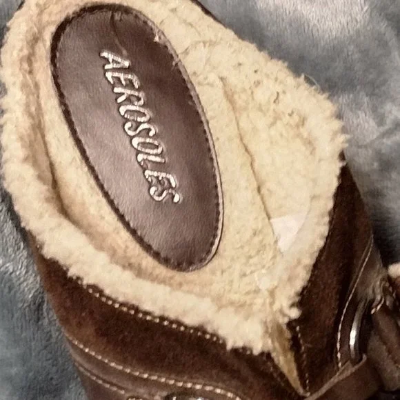 Aerosoles brown fuzzy open heel slide size 8.5 - Picture 3 of 4